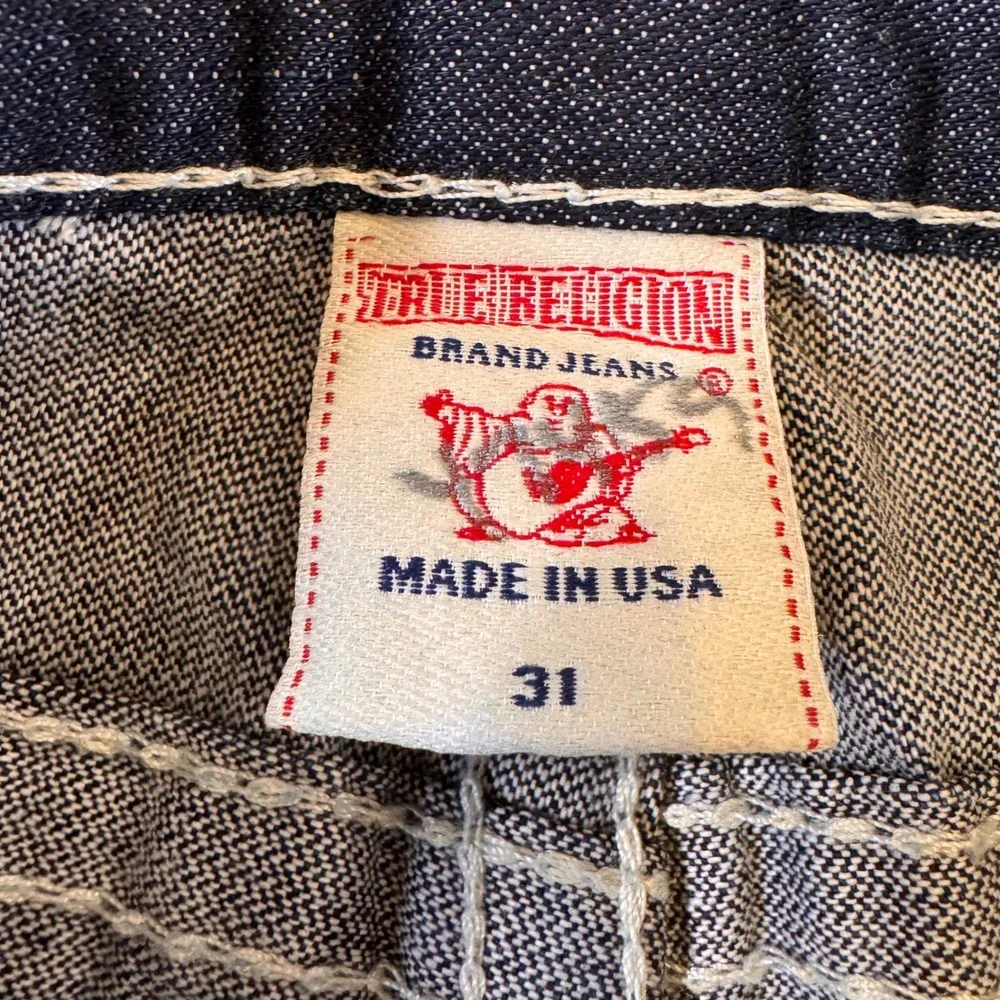 True Religion Rainbow Ricky Straight Dark Super Thick Stitch Denim Jeans 31x31